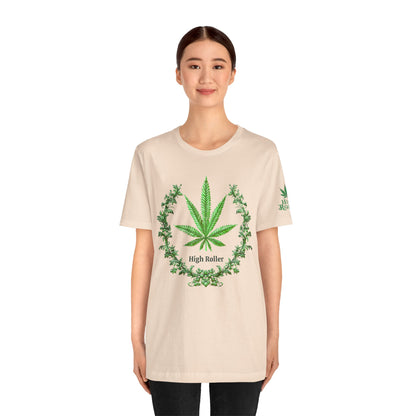 Cannabis Crest Wreath Tee - Botanical Elegance Art Design | High Roller