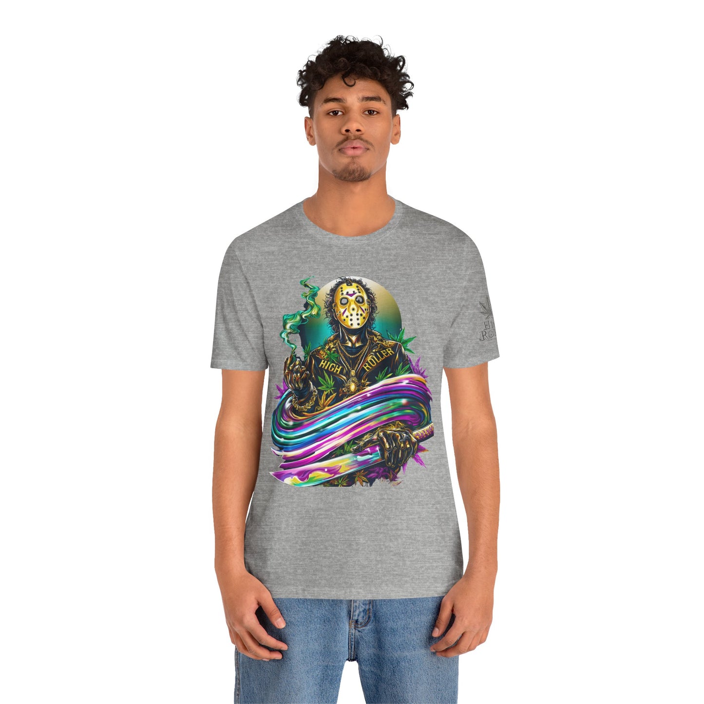 Psychedelic Jason Swoosh Cannabis T-Shirt - Premium Horror 420 Orange Edition Apparel