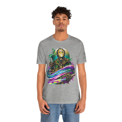 Psychedelic Jason Swoosh Cannabis T-Shirt - Premium Horror 420 Orange Edition Apparel