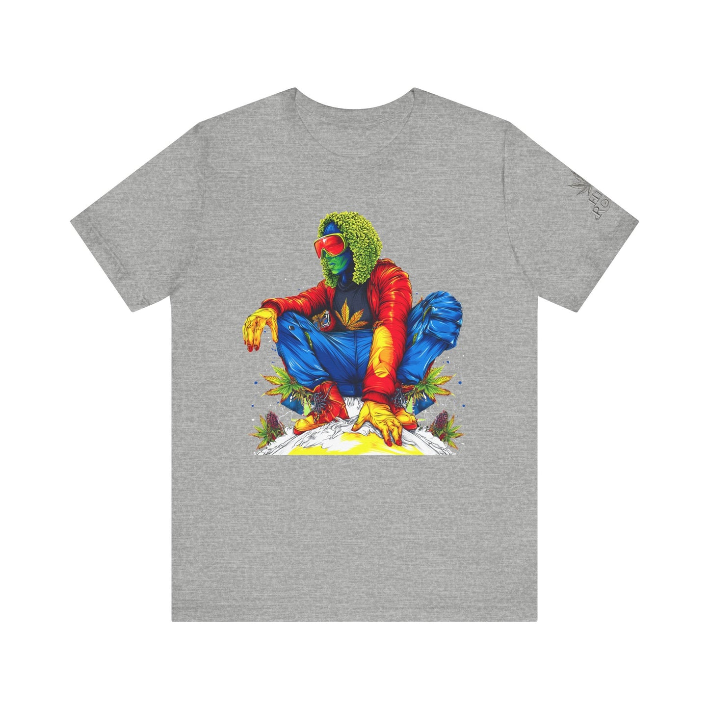 Psychedelic Chill Premium Cannabis Culture T-Shirt - Vibrant Street Art With Rainbow Color Explosion And Meditative Pose