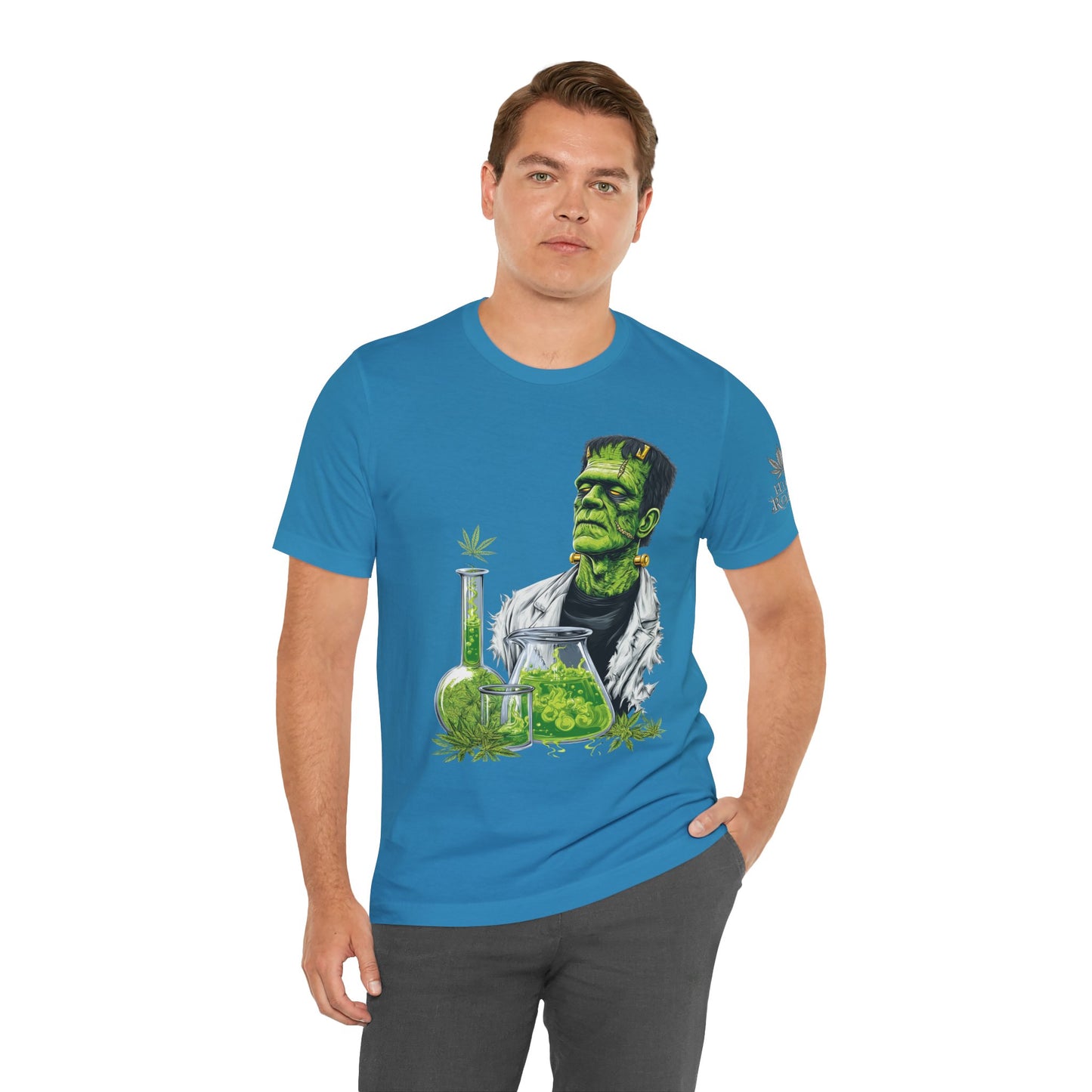 Frankenstein's Laboratory HIGH ROLLER Halloween Cannabis T-Shirt - Premium Monster Scientist 420 Experiment Apparel