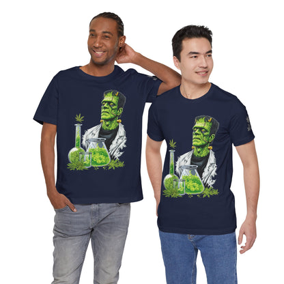 Frankenstein's Laboratory HIGH ROLLER Halloween Cannabis T-Shirt - Premium Monster Scientist 420 Experiment Apparel