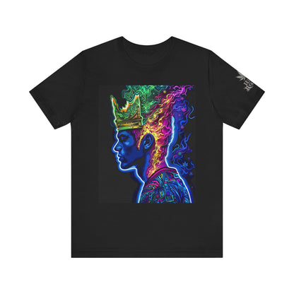 Crown Of Consciousness Premium Cannabis Culture Black T-Shirt - Neon Psychedelic Queen With Rainbow Smoke Crown And Urban Fashion Elements