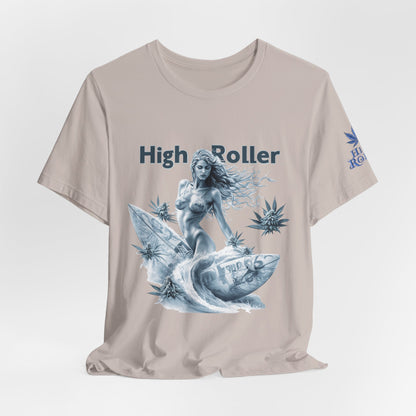 Chrome Wave Goddess Tee - Premium Airlume Cotton Cannabis Culture Surf Art