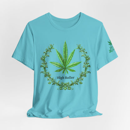 Cannabis Crest Wreath Tee - Botanical Elegance Art Design | High Roller