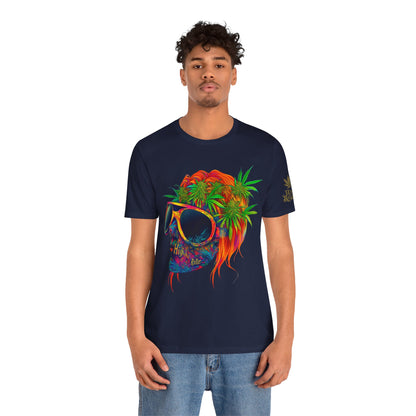 Psychedelic Skull Tee - Premium Airlume Cotton Cannabis Culture Rainbow Skull Art