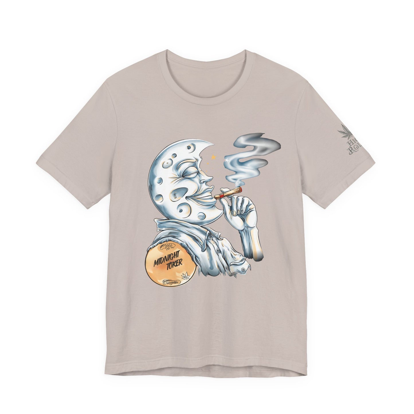 Midnight Toker Moon Tee - Celestial Cannabis Art Design | High Roller
