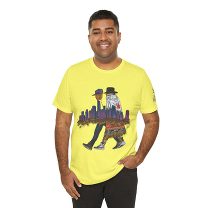 High Roller Urban Legends Cannabis T-Shirt - Premium 420 City Skyline Street Culture Double Exposure Apparel