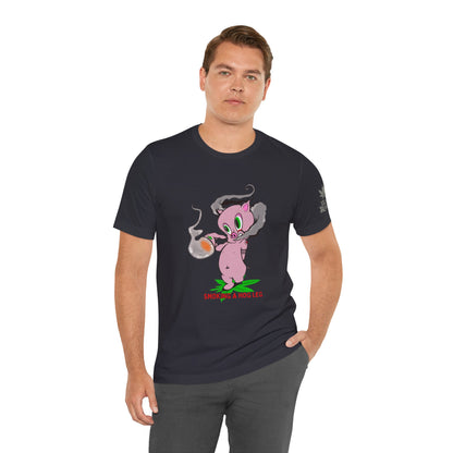 Smoking Hog Leg Pink Pig Tee - Premium Airlume Cotton Cannabis Culture Art