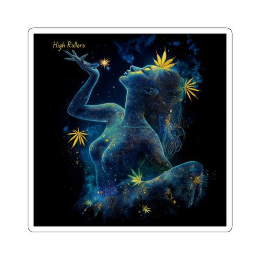 Cosmic Cannabis Goddess Sticker | High Rollers Celestial Art | Premium Die-Cut Vinyl Decal