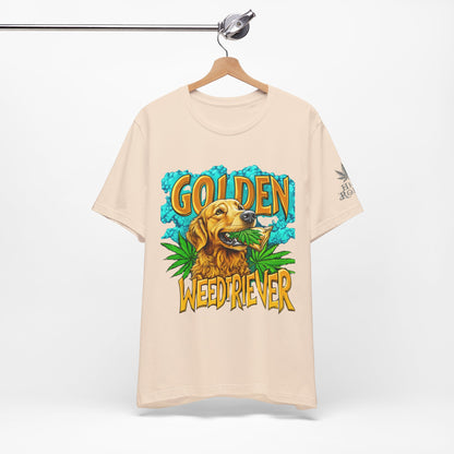 High Roller Golden Weedtriever Cannabis T-Shirt - Premium 420 Dog Lover Humor Golden Retriever Pun Comedy Pet Culture Apparel