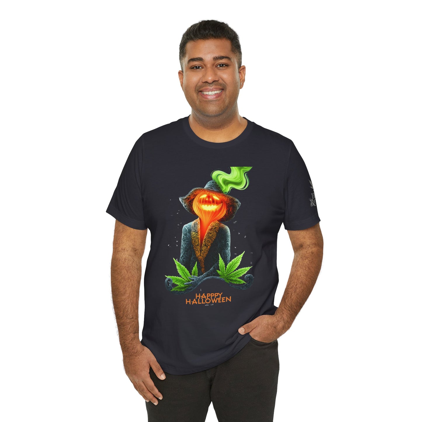 Victorian Pumpkin Gentleman HIGH ROLLER Halloween Cannabis T-Shirt - Premium Jack-o'-Lantern Aristocrat Meditation 420 Apparel