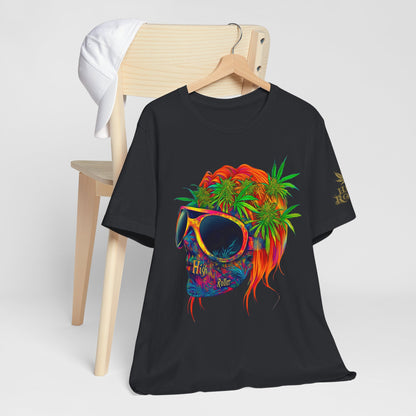 Tropical Cannabis Skull Tee - Paradise Vibes Art Design | High Roller