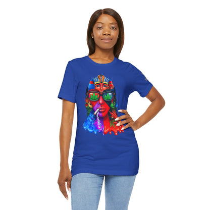 Pharaoh Vision Premium Cannabis Culture T-Shirt - Ancient Egyptian Royalty With Modern Cannabis Celebration And Psychedelic Split-Face Art