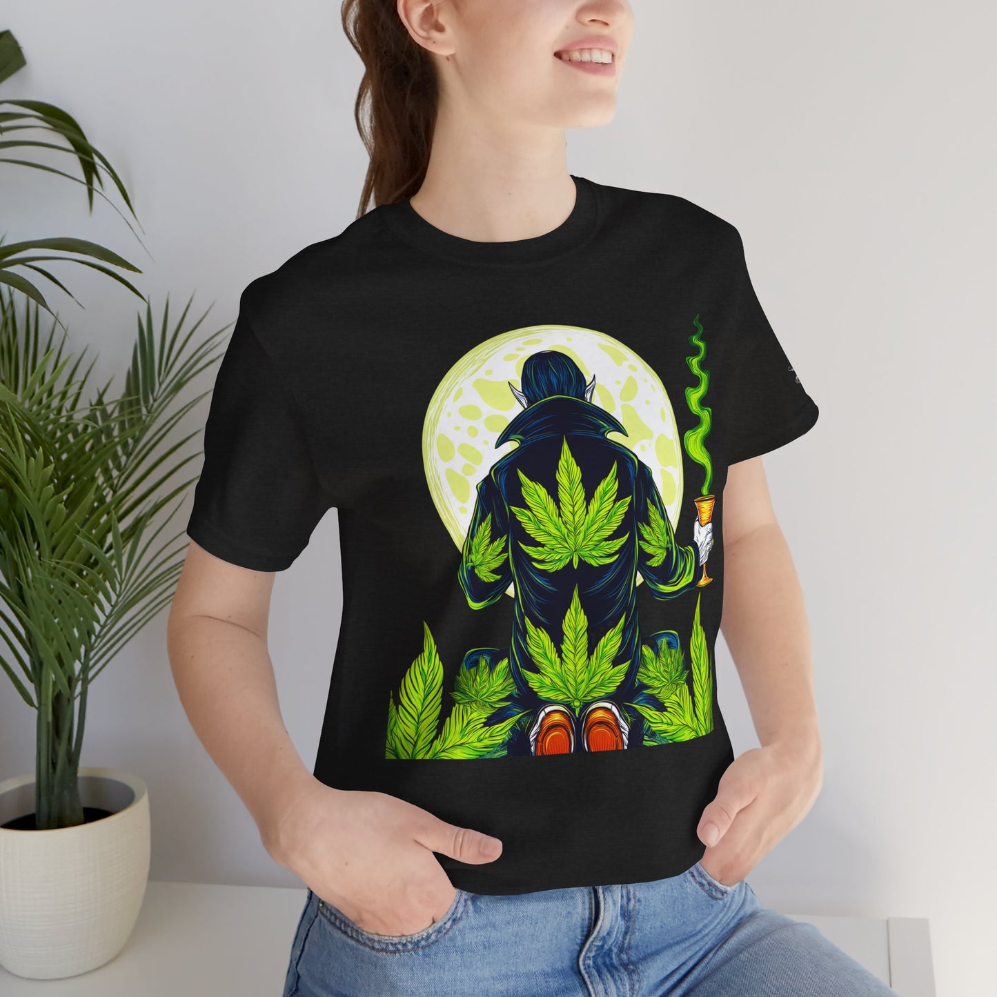 Luxury Gothic Cannabis Vampire T-Shirt - Premium Dark HIGH ROLLER Streetwear - Elevated Nocturnal 420 Fashion