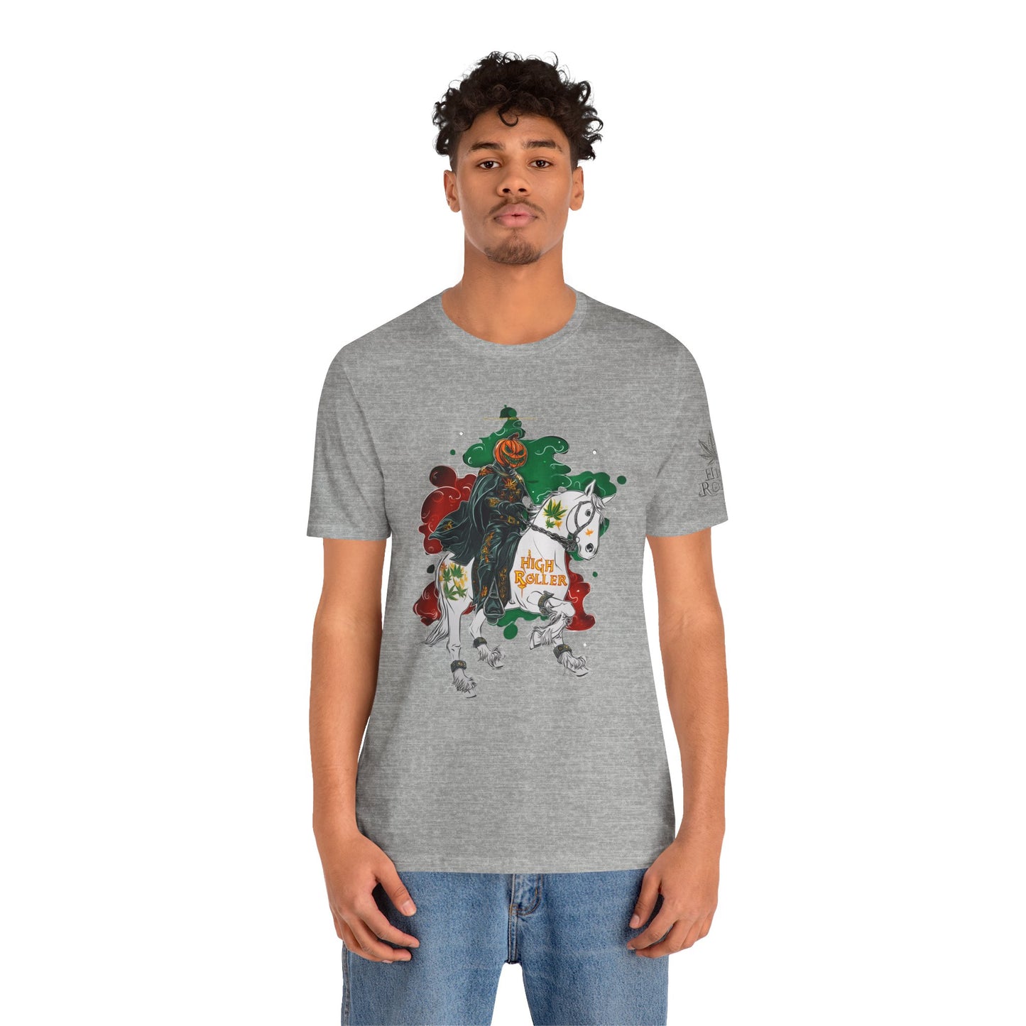 Headless Horseman HIGH ROLLER Halloween Cannabis T-Shirt - Premium Pumpkin Rider Skeletal Steed 420 Apparel