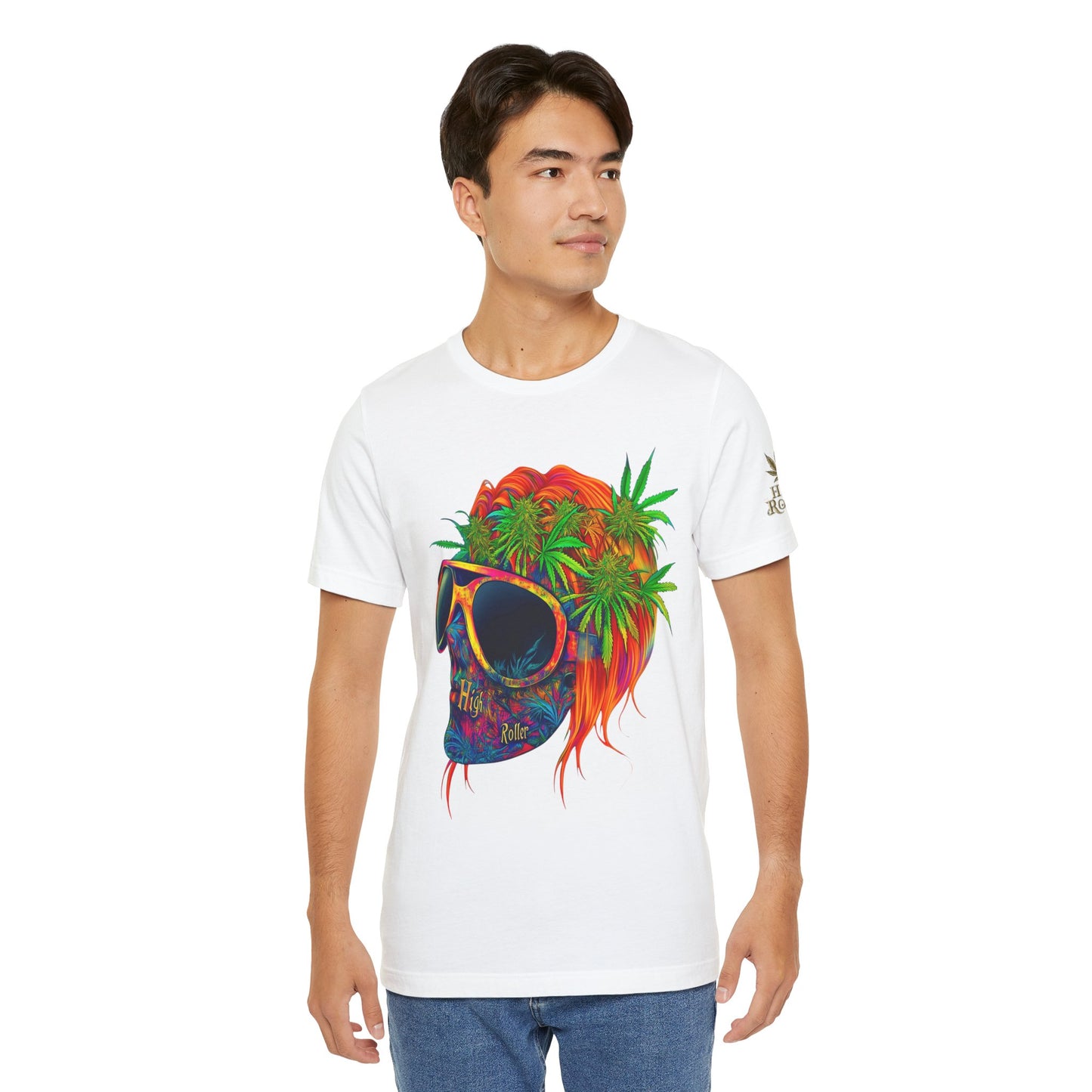 Tropical Cannabis Skull Tee - Paradise Vibes Art Design | High Roller
