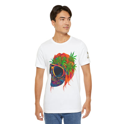 Tropical Cannabis Skull Tee - Paradise Vibes Art Design | High Roller