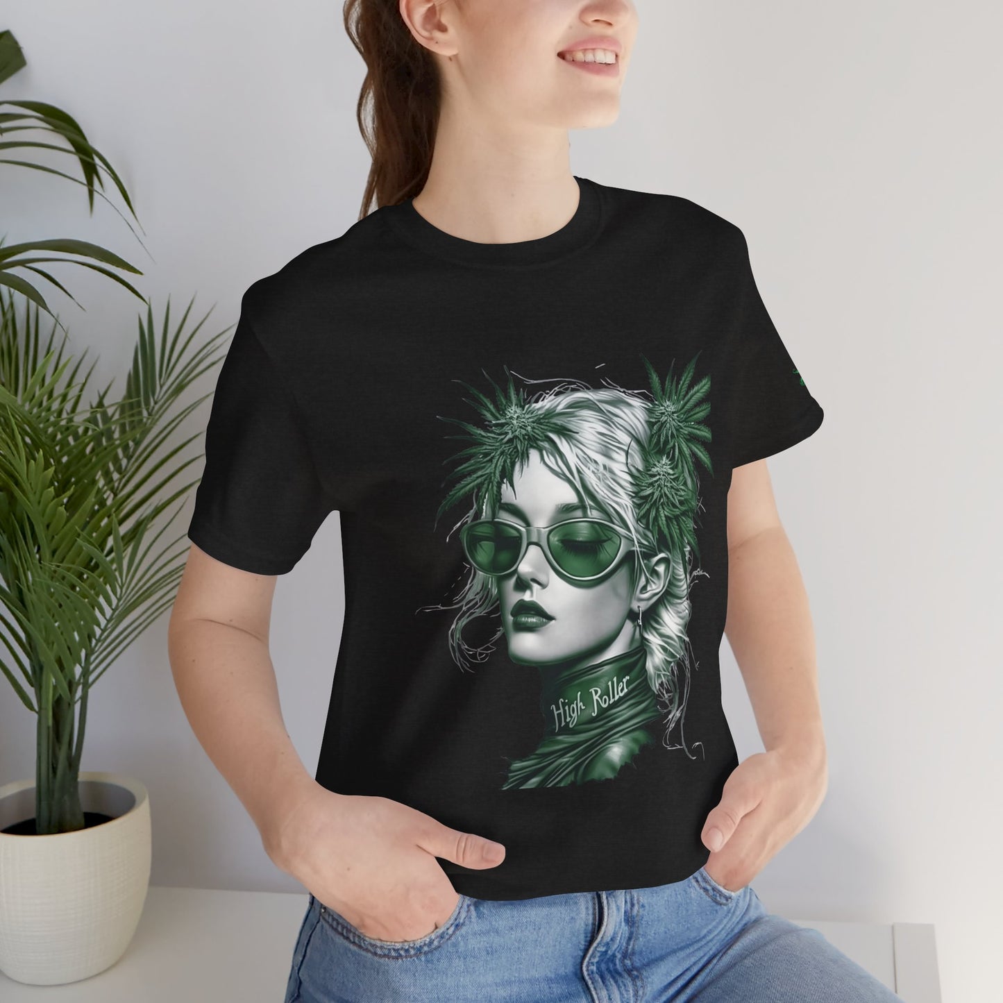 Green Queen T-Shirt - Premium Airlume Cotton Cannabis Crown Portrait Art Tee