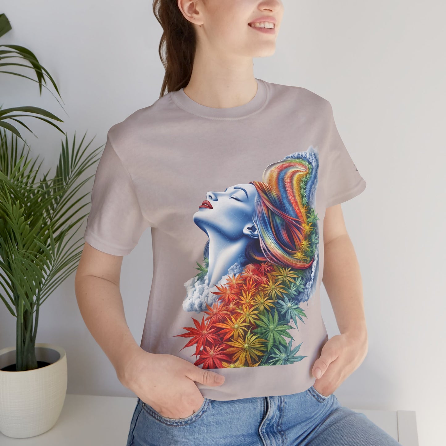 Rainbow Bloom Tee - Premium Airlume Cotton Cannabis Culture Spectrum Goddess Art