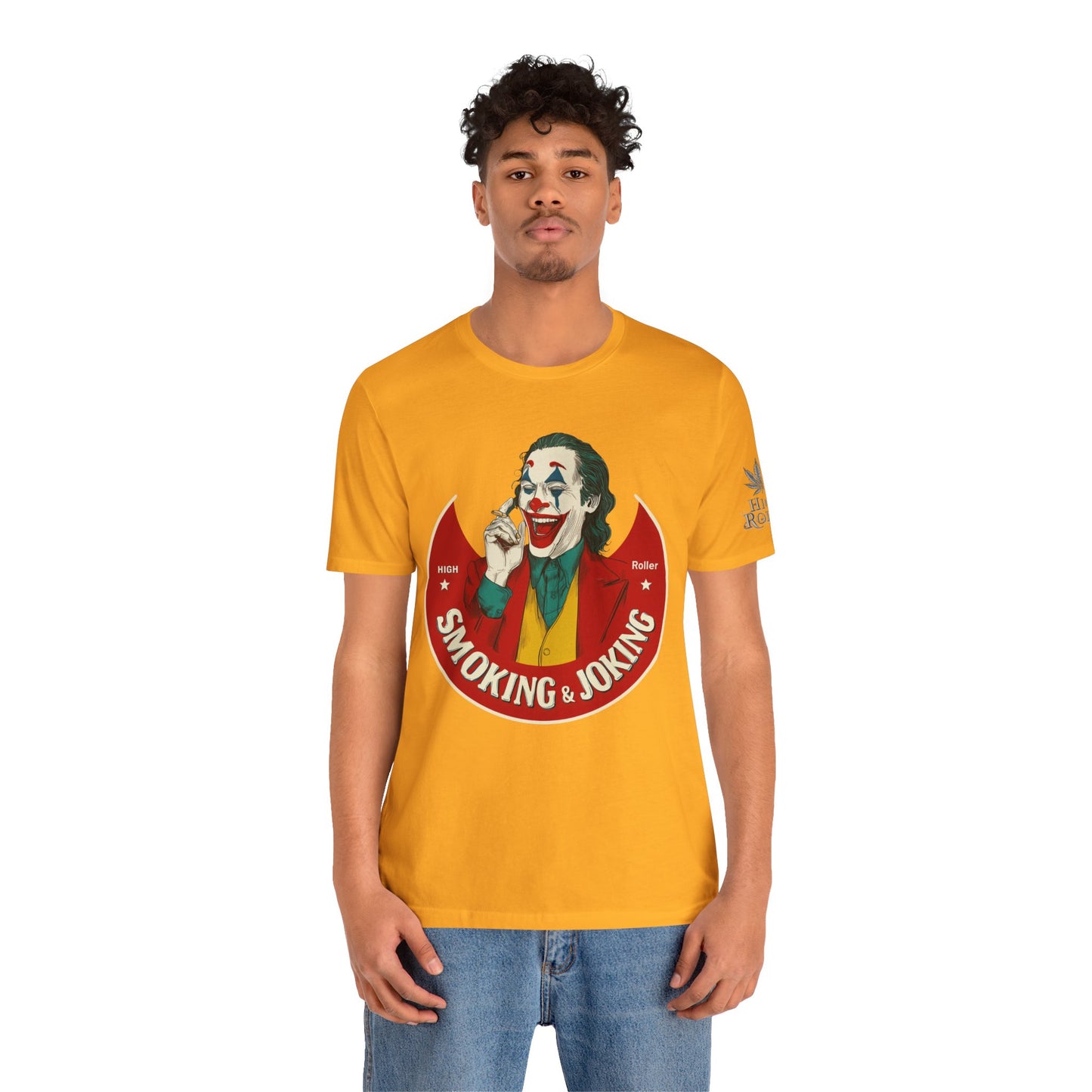 High Roller Villain T-Shirt - Premium Airlume Cotton Cannabis Joker Badge Art Tee