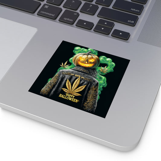 Pumpkin Kingpin Leather Jacket Halloween Sticker - Premium Jack O'Lantern Cannabis Boss 420 Vinyl Decal