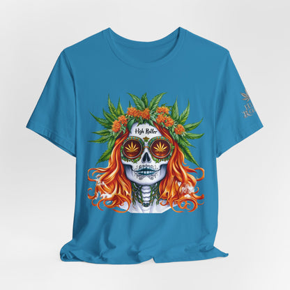 Sugar Skull Goddess Tee - Premium Airlume Cotton Cannabis Culture Day of Dead Art
