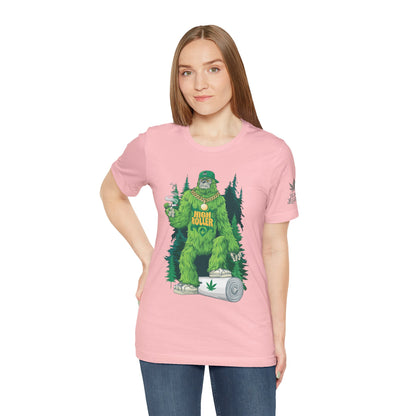 Bigfoot HIGH ROLLER Halloween Cannabis Forest T-Shirt - Premium Sasquatch Lifestyle Legend 420 Apparel