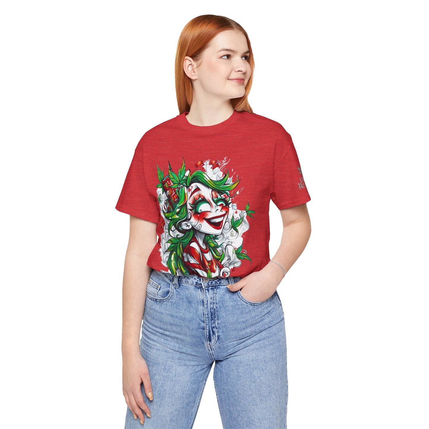 High Roller Jester Queen Cannabis T-Shirt - Premium 420 Harlequin Beauty Holiday Celebration Apparel