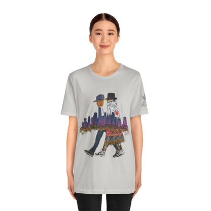 High Roller Urban Legends Cannabis T-Shirt - Premium 420 City Skyline Street Culture Double Exposure Apparel
