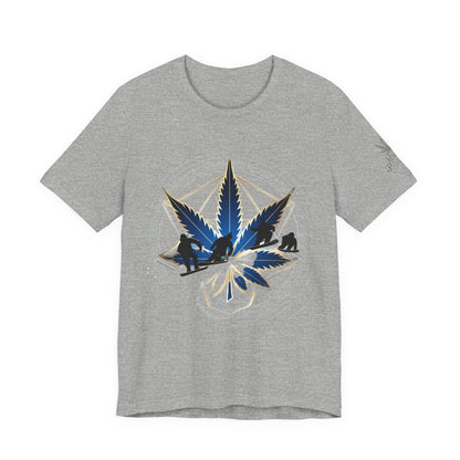 Sacred Geometry Snowboard Premium Cannabis Culture T-Shirt - Emerald Green Tee With Action Sports And Crystalline Cannabis Geometric Mandala