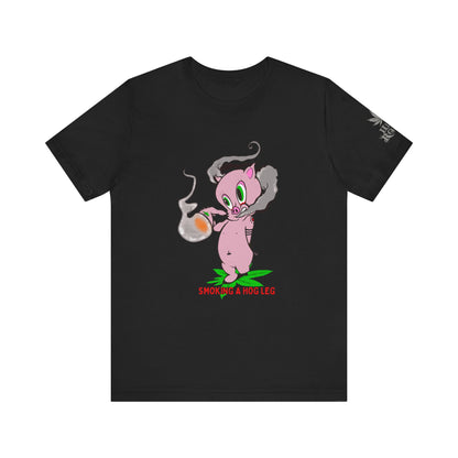 Smoking Hog Leg Pink Pig Tee - Premium Airlume Cotton Cannabis Culture Art