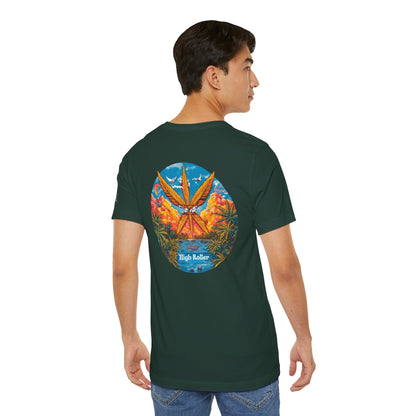 Cannabis Paradise Circle Tee - Tropical Sunset Art Design | High Roller