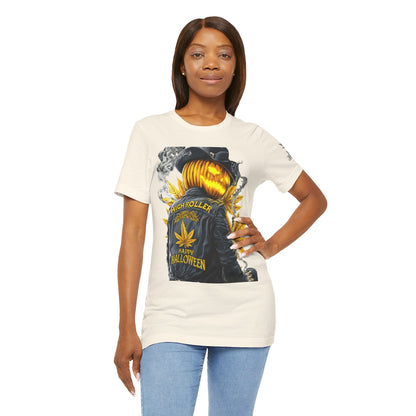 Halloween Witch Rider Cannabis T-Shirt - Premium Spooky 420 Biker Edition Apparel