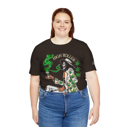 Skeletal HIGH ROLLER Halloween Cannabis Lounge T-Shirt - Premium Death's Day Off Botanical Relaxation 420 Apparel