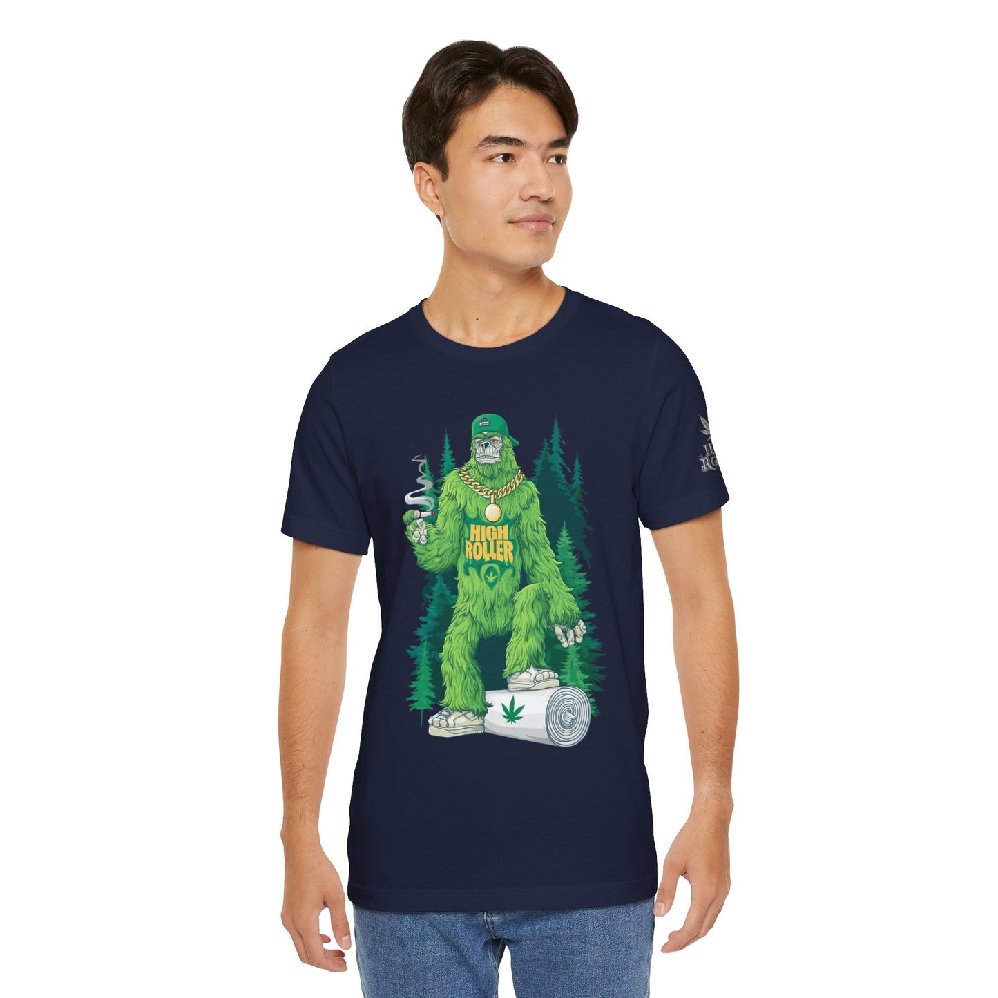 Bigfoot HIGH ROLLER Halloween Cannabis Forest T-Shirt - Premium Sasquatch Lifestyle Legend 420 Apparel
