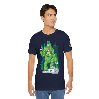 Bigfoot HIGH ROLLER Halloween Cannabis Forest T-Shirt - Premium Sasquatch Lifestyle Legend 420 Apparel