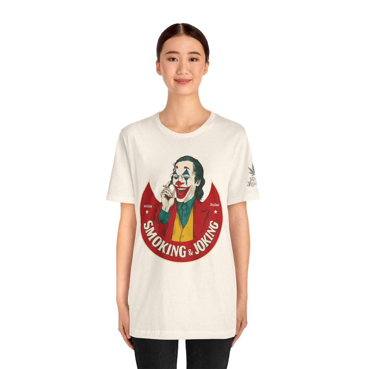 High Roller Villain T-Shirt - Premium Airlume Cotton Cannabis Joker Badge Art Tee