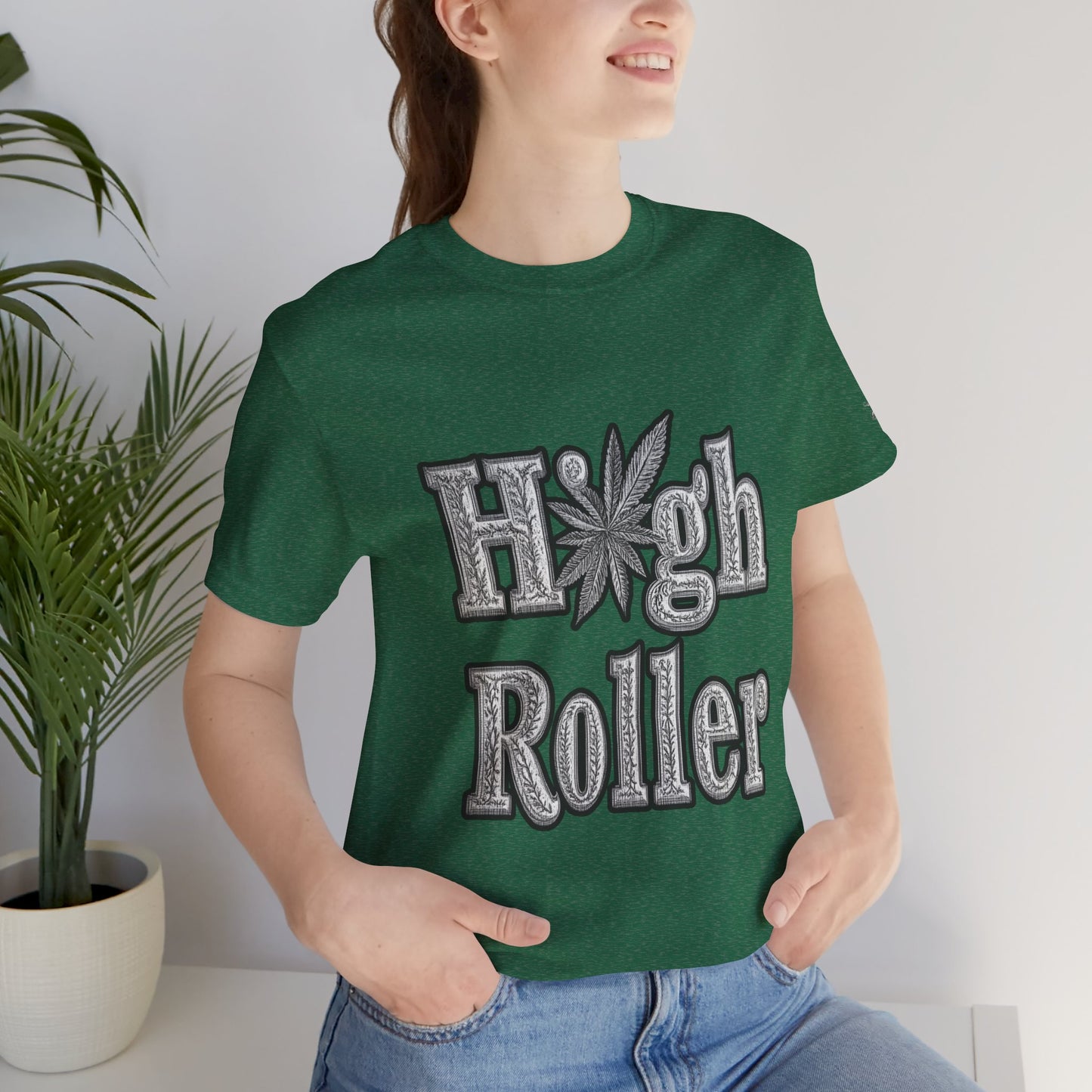 High Roller Classic Tee - Premium Airlume Cotton Cannabis Culture Ornate Typography Art