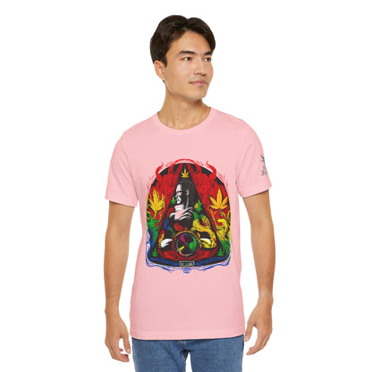 High Roller Sacred Buddha Cannabis T-Shirt - Premium 420 Spiritual Meditation Enlightenment Botanical Artistry Apparel