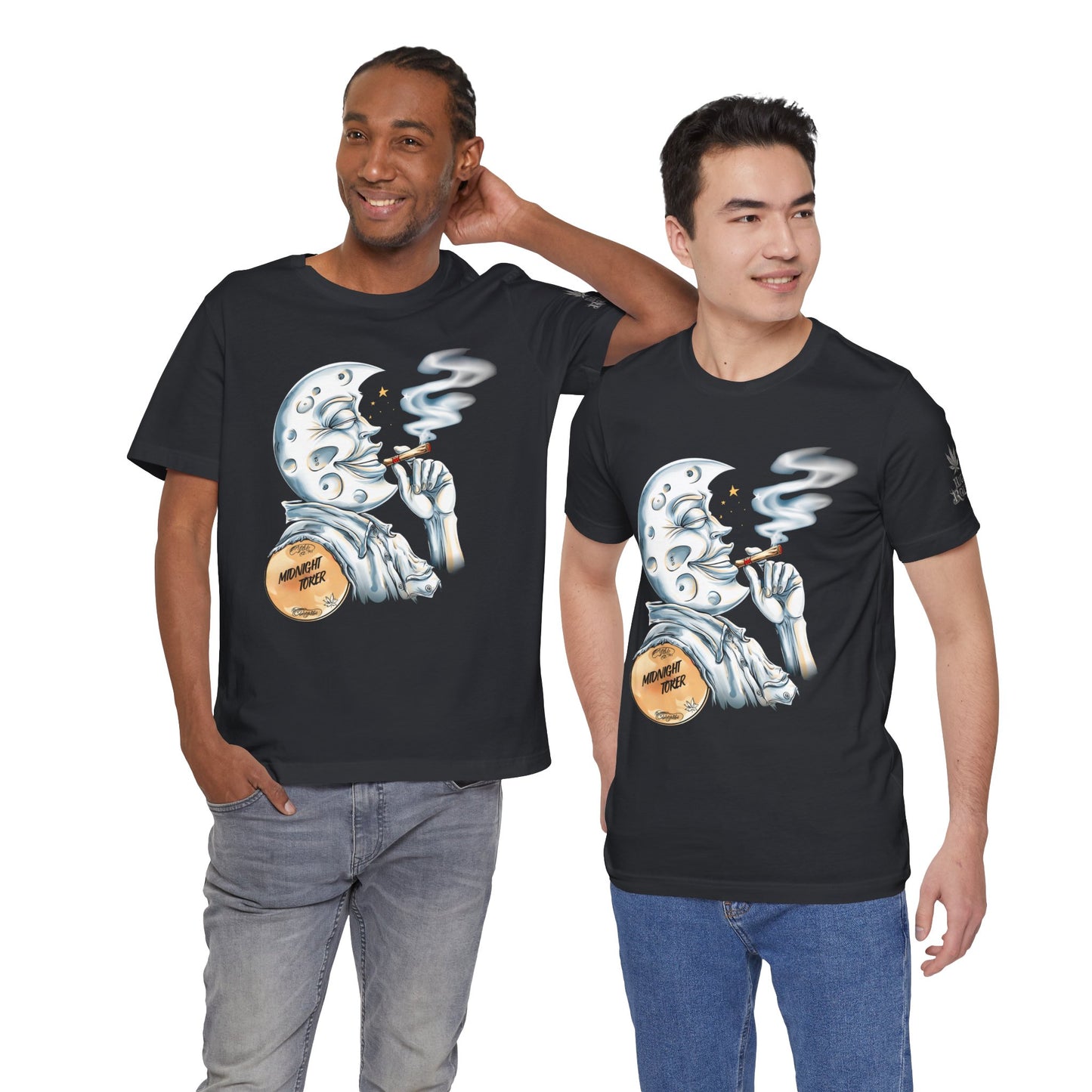 Midnight Toker Moon Tee - Celestial Cannabis Art Design | High Roller