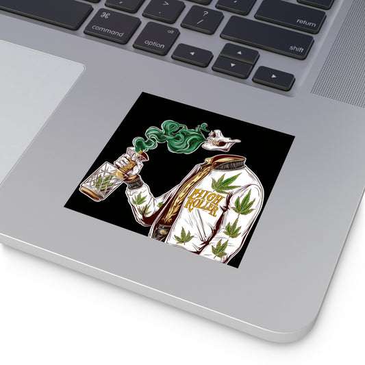 Skeleton Smoking Cannabis Crystal Decanter Sticker - Luxury Death Gothic Weed Art - HIGH ROLLER Premium 3x3 Vinyl