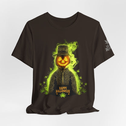 Spectral Pumpkin HIGH ROLLER Halloween T-Shirt - Premium Dark Cannabis Apparel