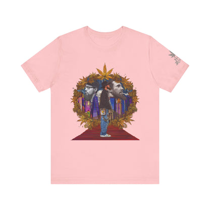 High Roller Red Carpet Cannabis T-Shirt - Premium 420 Hip-Hop Legacy Golden Frame Street Culture Artistic Portrait Apparel