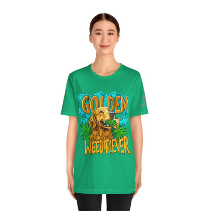High Roller Golden Weedtriever Cannabis T-Shirt - Premium 420 Dog Lover Humor Golden Retriever Pun Comedy Pet Culture Apparel