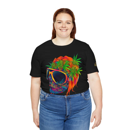 Tropical Cannabis Skull Tee - Paradise Vibes Art Design | High Roller