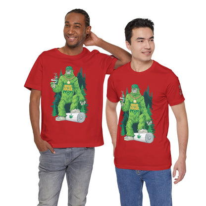 Bigfoot HIGH ROLLER Halloween Cannabis Forest T-Shirt - Premium Sasquatch Lifestyle Legend 420 Apparel