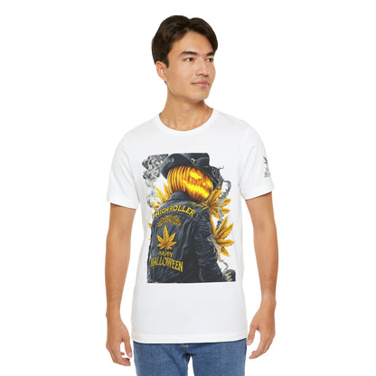 Halloween Witch Rider Cannabis T-Shirt - Premium Spooky 420 Biker Edition Apparel