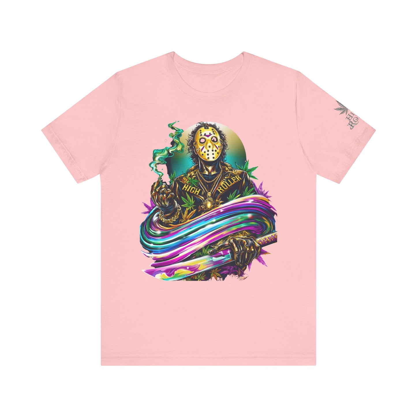 Psychedelic Jason Swoosh Cannabis T-Shirt - Premium Horror 420 Orange Edition Apparel