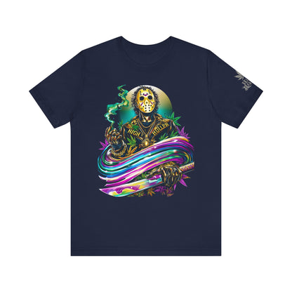 Psychedelic Jason Swoosh Cannabis T-Shirt - Premium Horror 420 Orange Edition Apparel